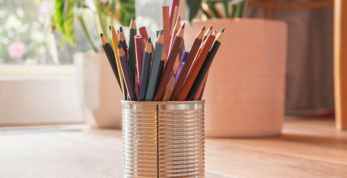 pencils in clear glass jar
